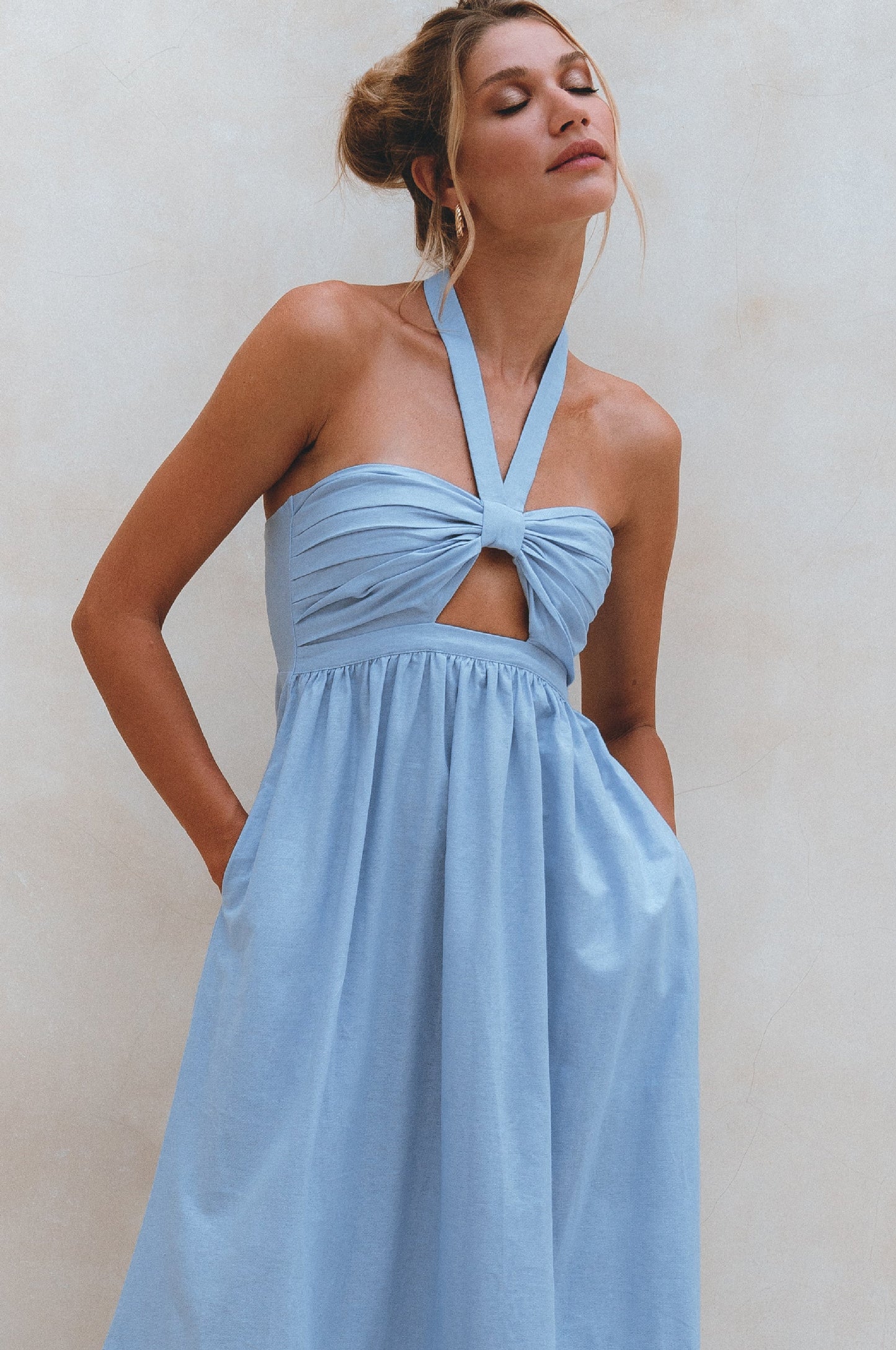 Halter Linen Maxi Dress — Rooftop Season
