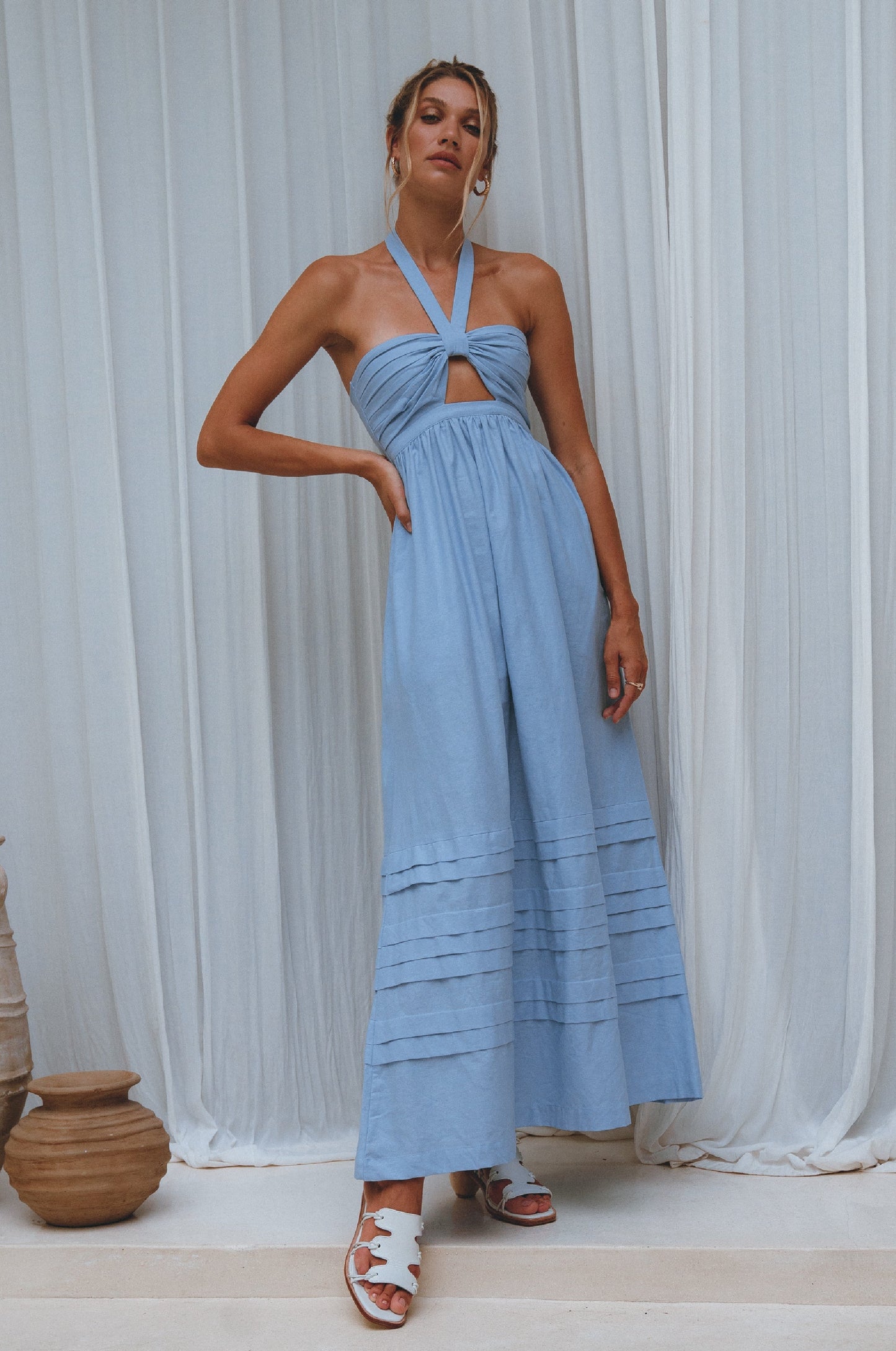 Halter Linen Maxi Dress — Rooftop Season