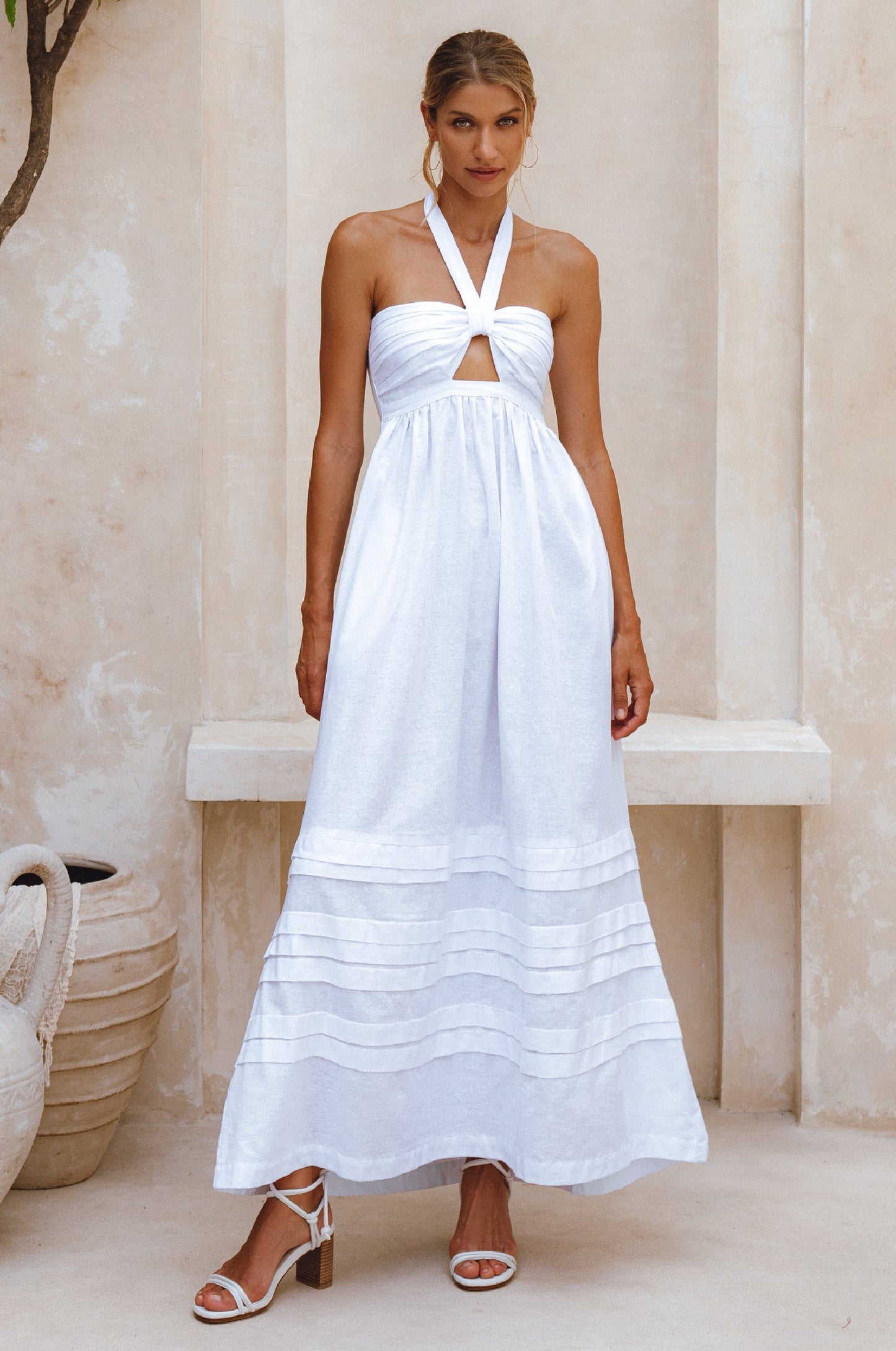 Halter Linen Maxi Dress — Rooftop Season