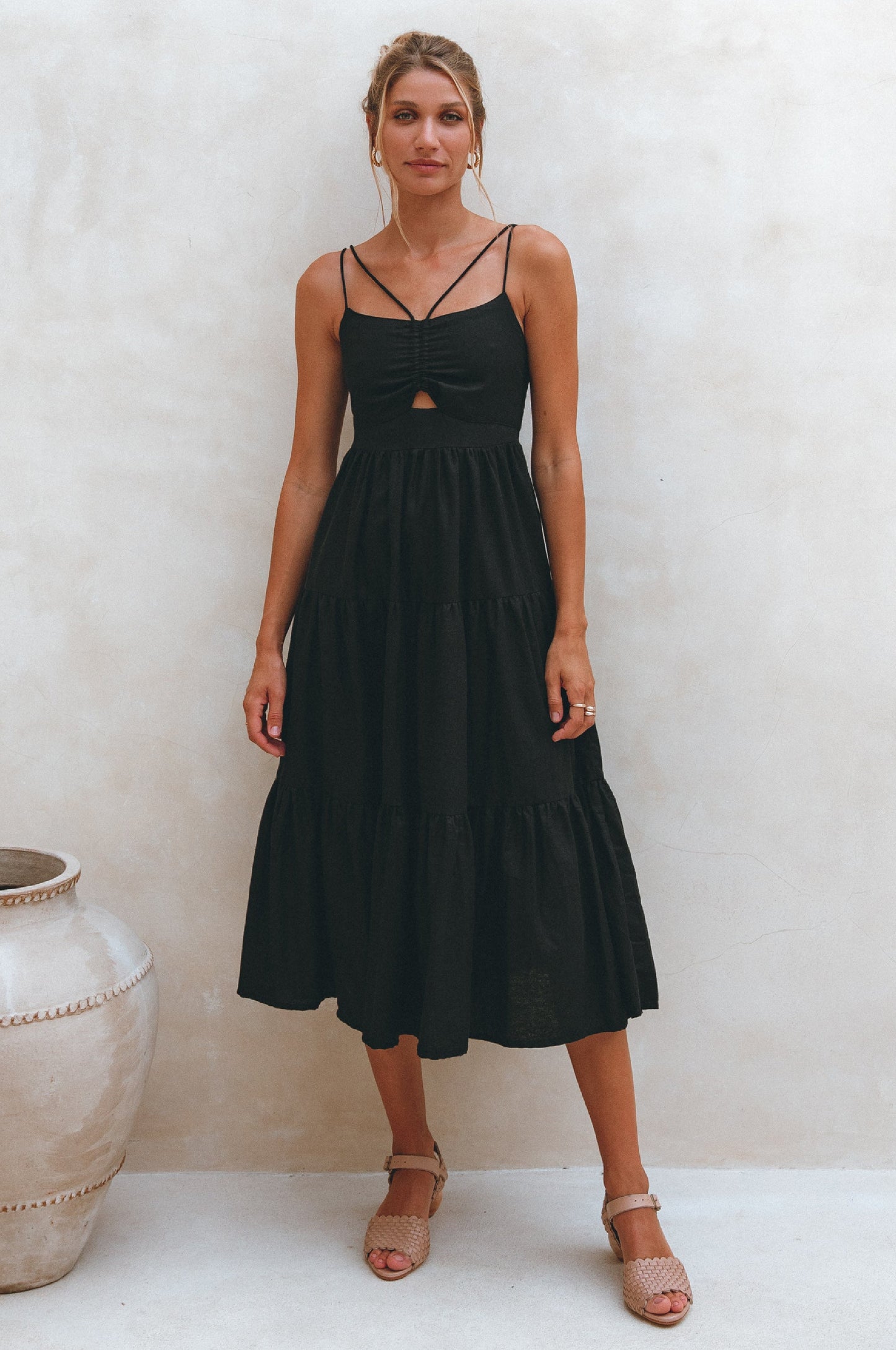 Strappy Linen Midi Dress — Rooftop Season