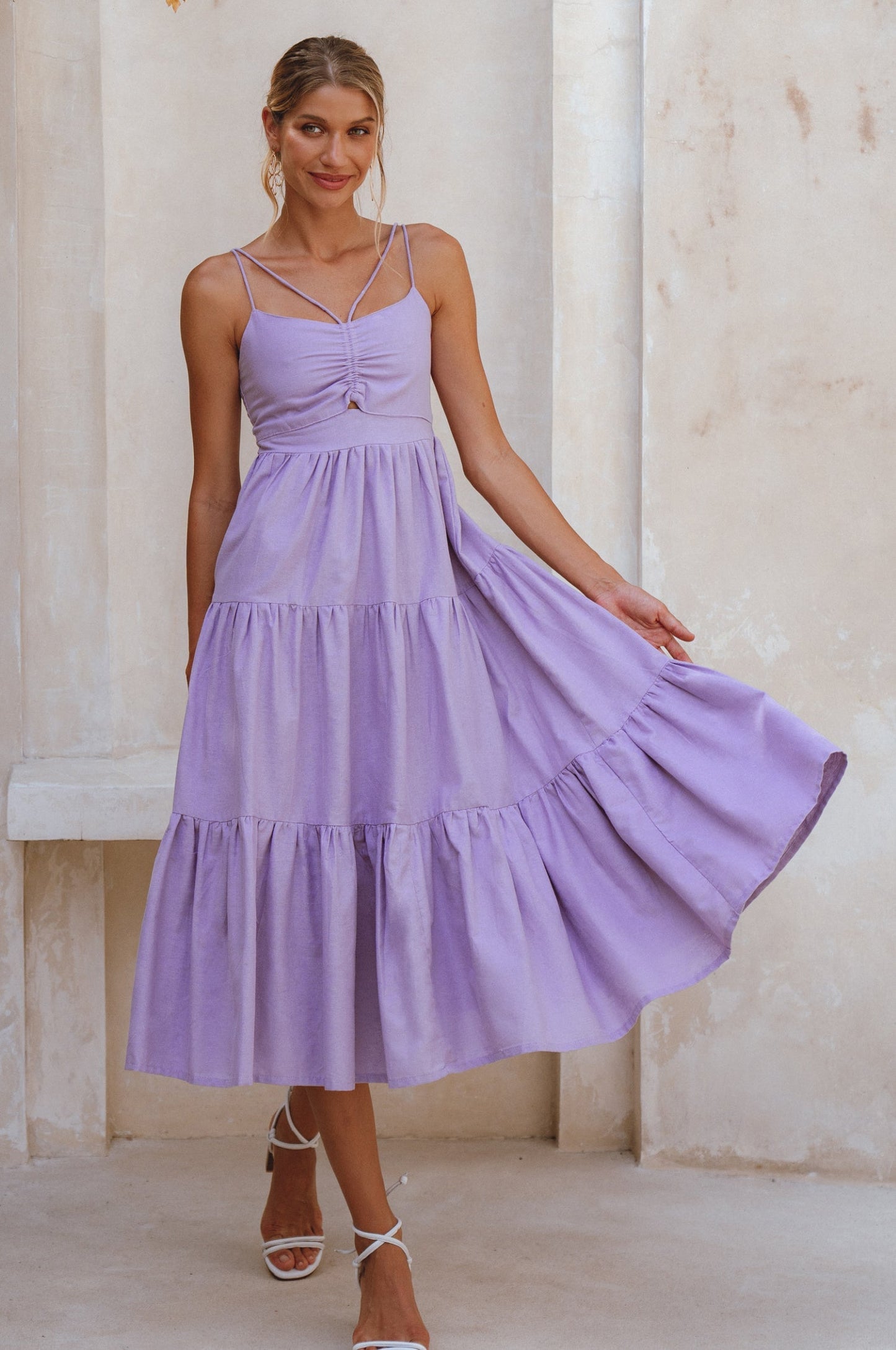Strappy Linen Midi Dress — Rooftop Season