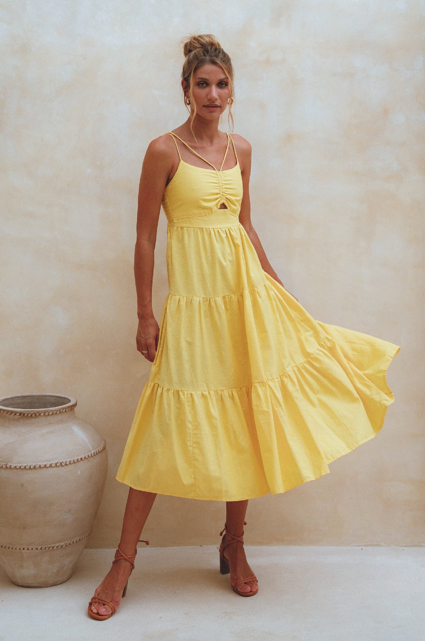 Strappy Linen Midi Dress — Rooftop Season