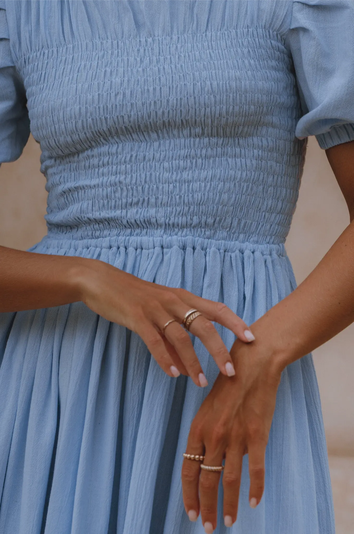 Smocked Linen Midi Dress — Sun's Out
