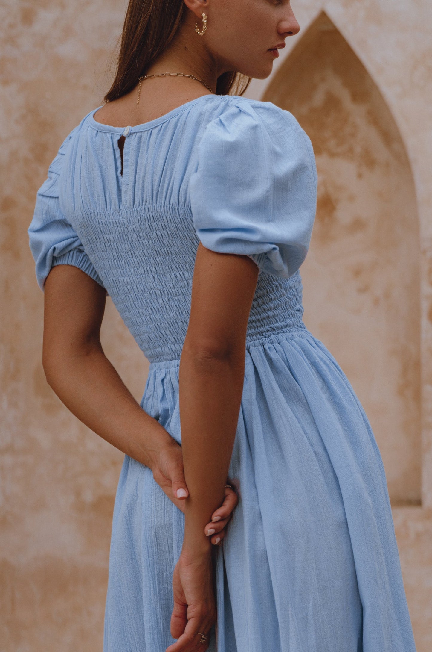 Smocked Linen Midi Dress — Sun's Out