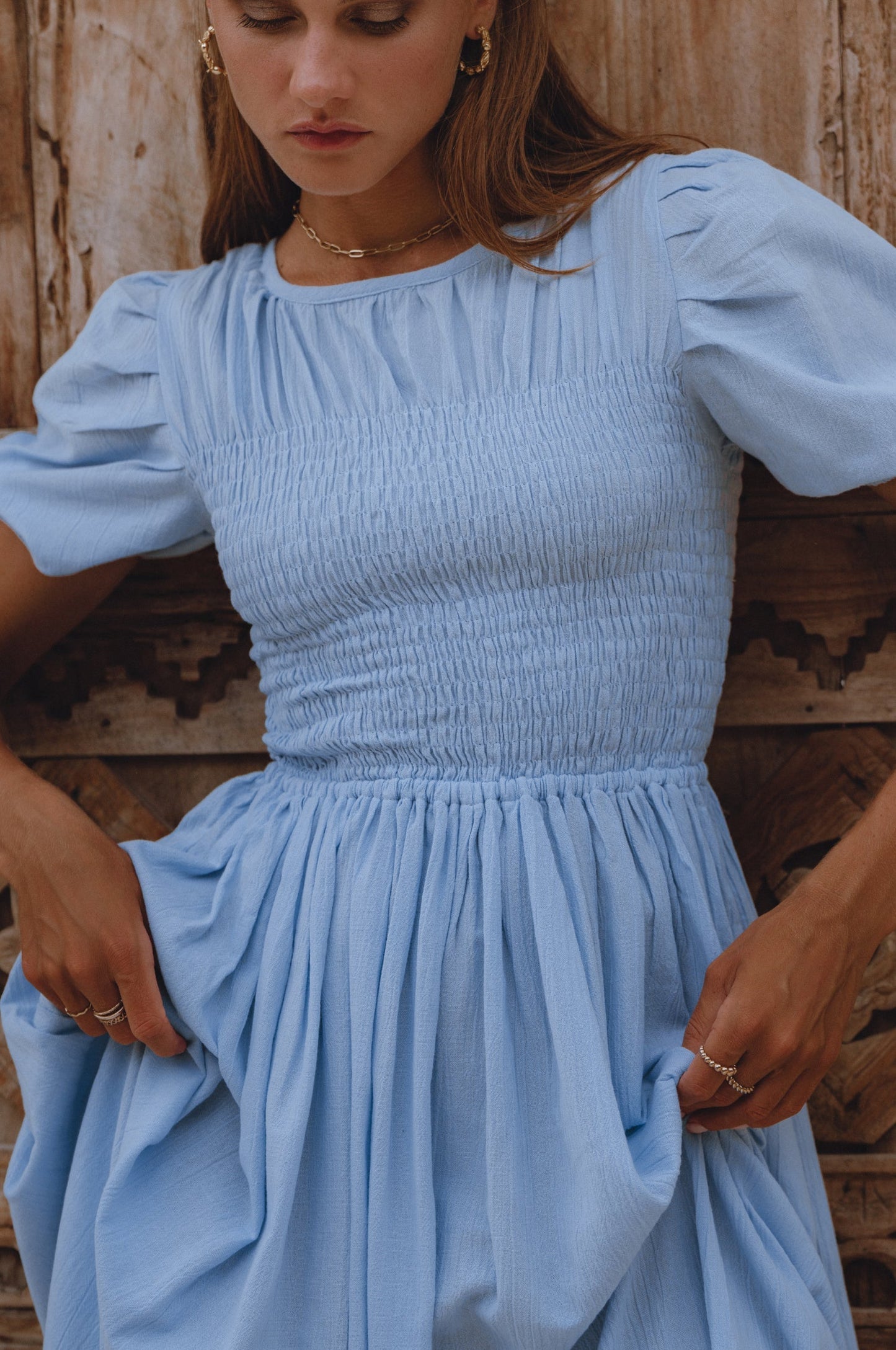 Smocked Linen Midi Dress — Sun's Out