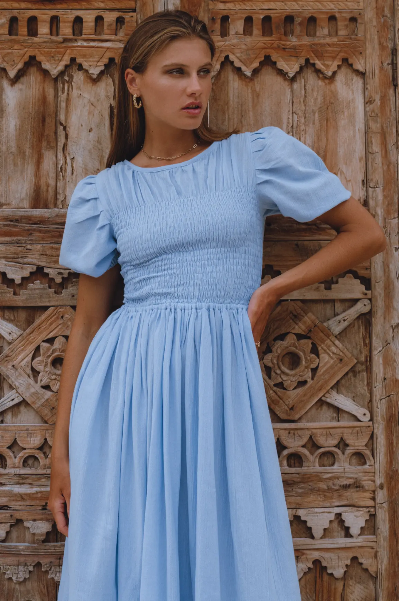 Smocked Linen Midi Dress — Sun's Out