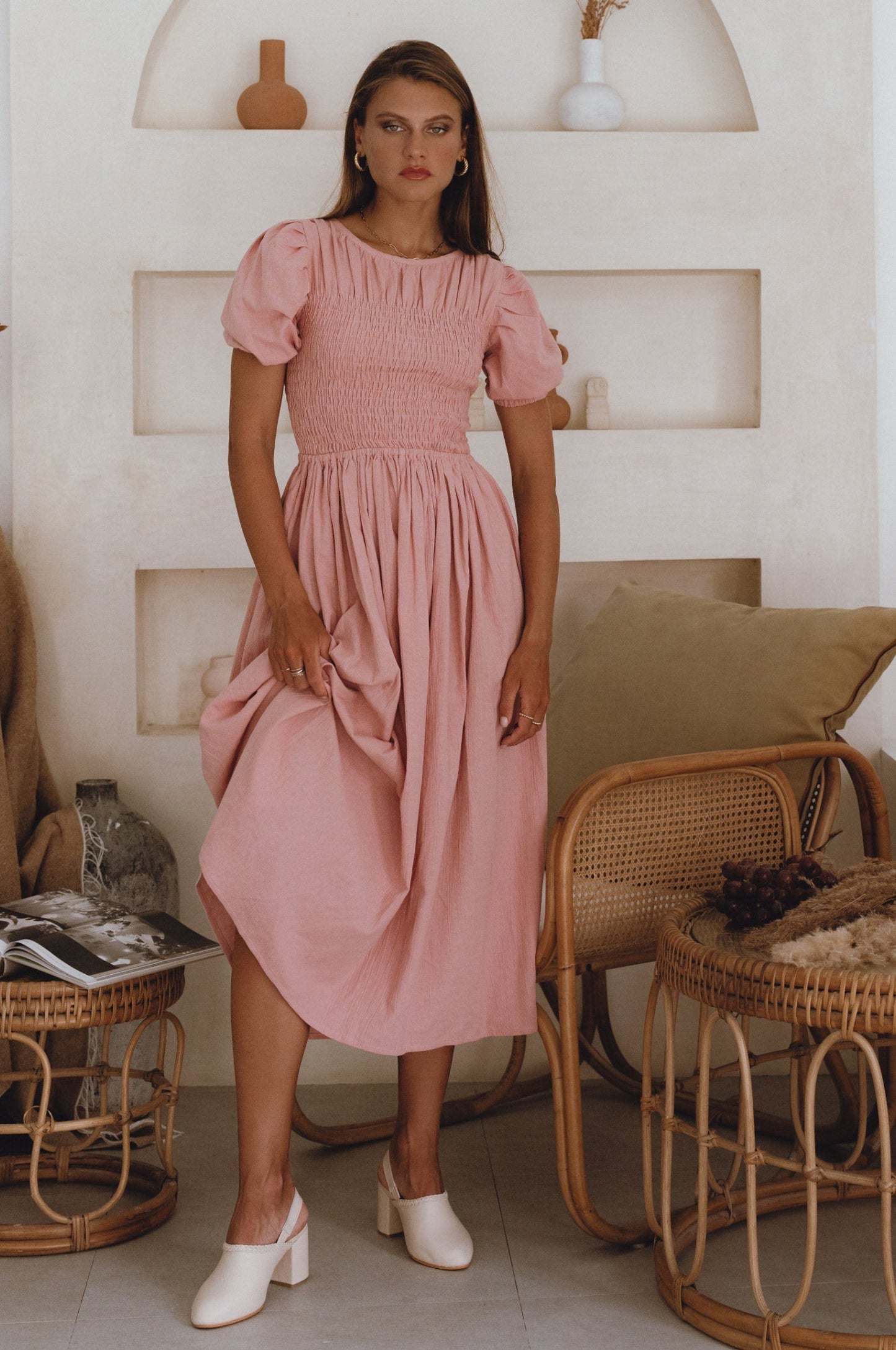 Smocked Linen Midi Dress — Sun's Out