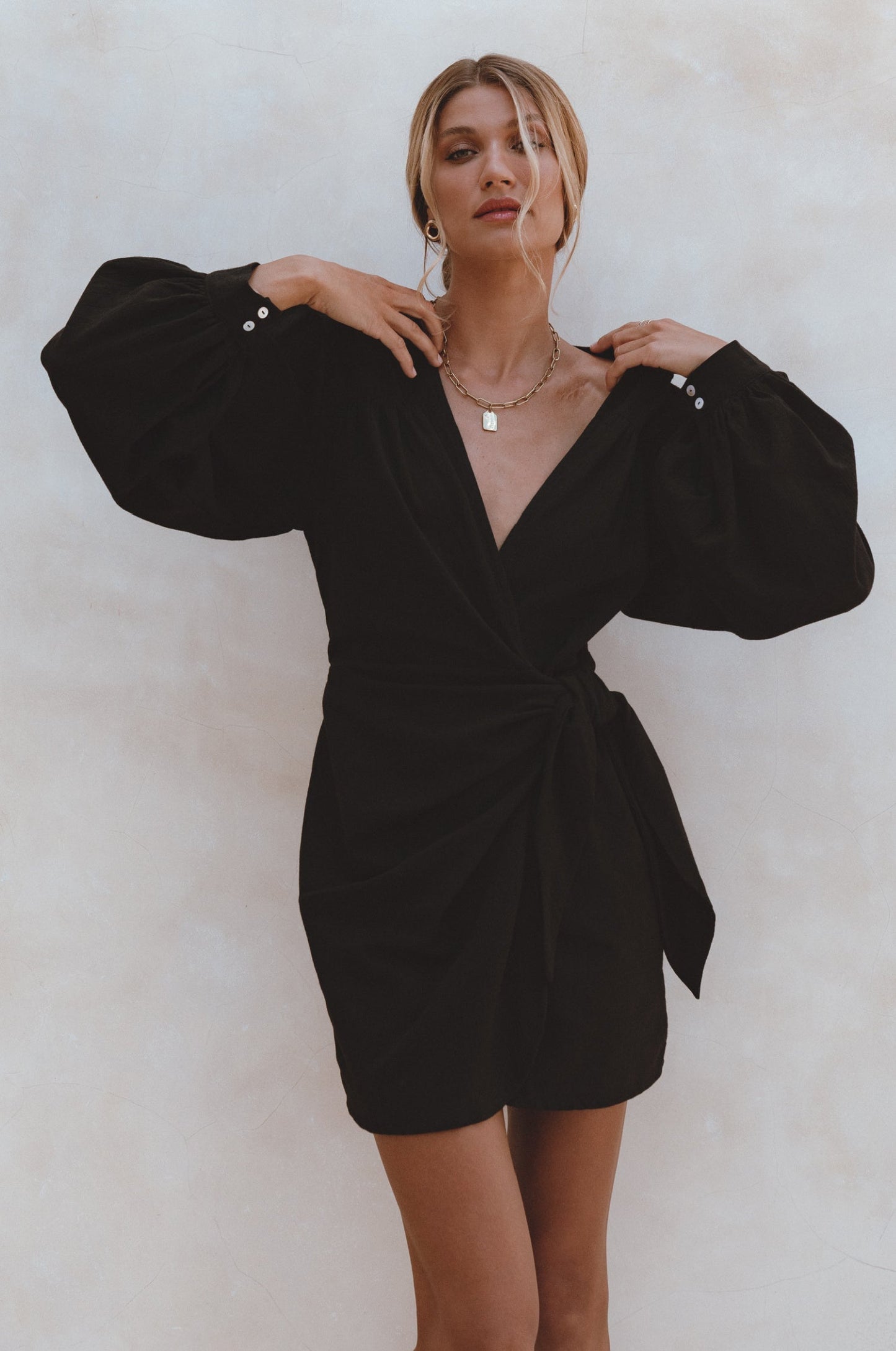 Linen Wrap Mini Dress — Wrapped & Ready