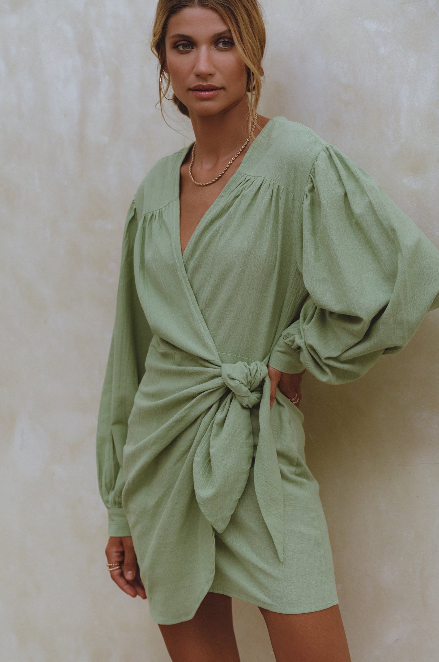 Linen Wrap Mini Dress — Wrapped & Ready